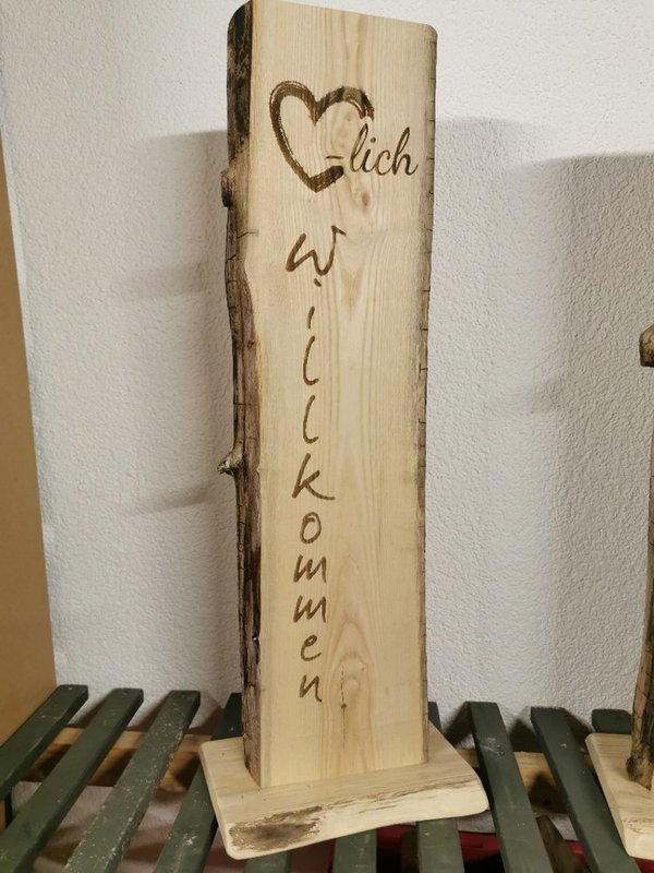 Willkommensschild 100cm Holzaufsteller Türstehle Türschild "Willkommen" Massivholz