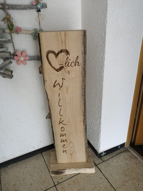 Willkommensschild 100cm Holzaufsteller Türstehle Türschild "Willkommen" Massivholz